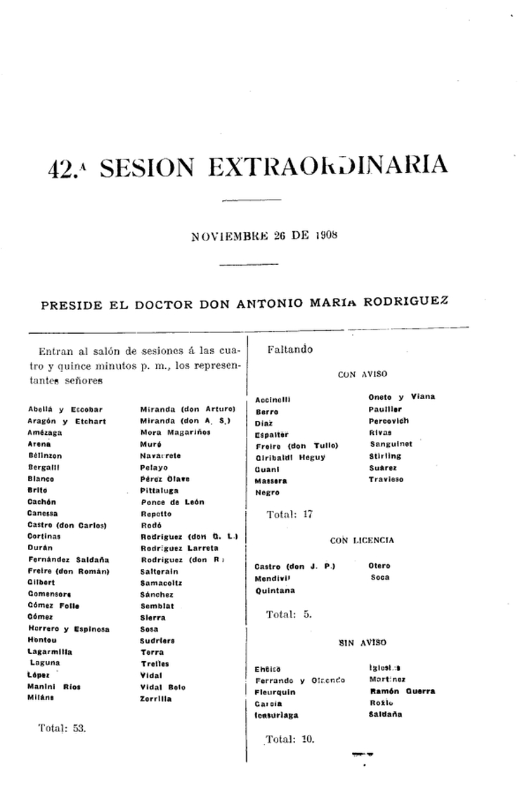 DIARIO DE SESIONES DE LA CAMARA DE REPRESENTANTES del 26/09/1908